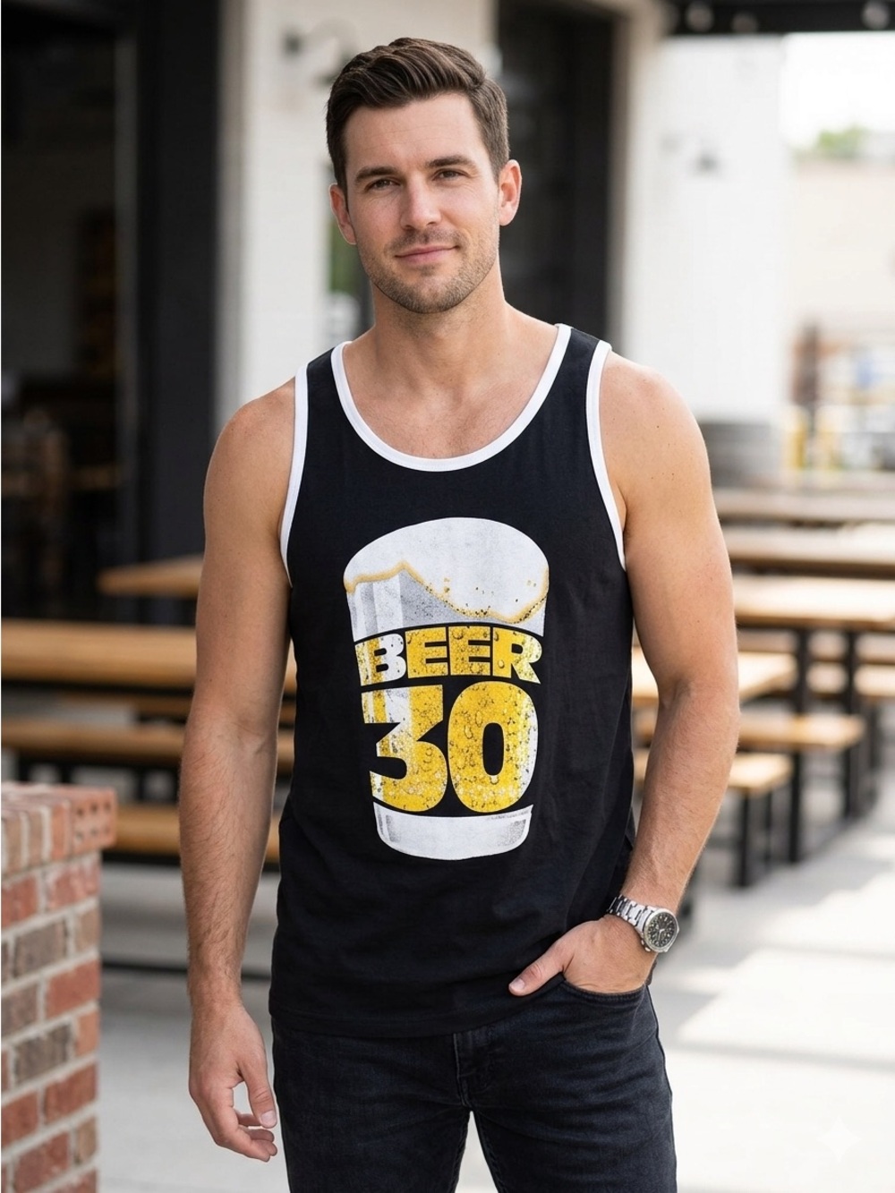 Classic Black Men's Tank Top Beer 30 Mad Engine